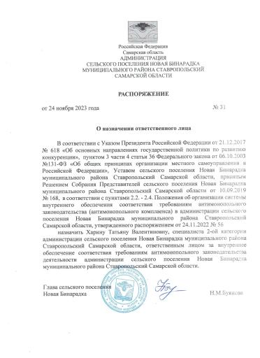 Распоряжение №31 от 24.11.2023 года