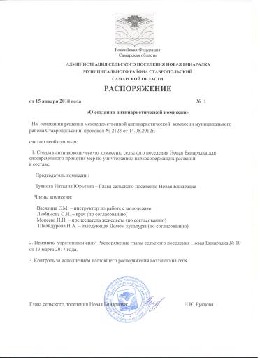 Распоряжение №1 от 15 01 2018г  о создан ант комис